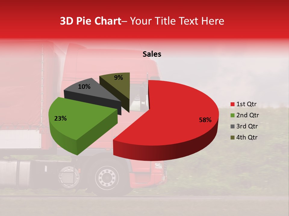 Red Truck Moving From Right To Left On Highway PowerPoint Template