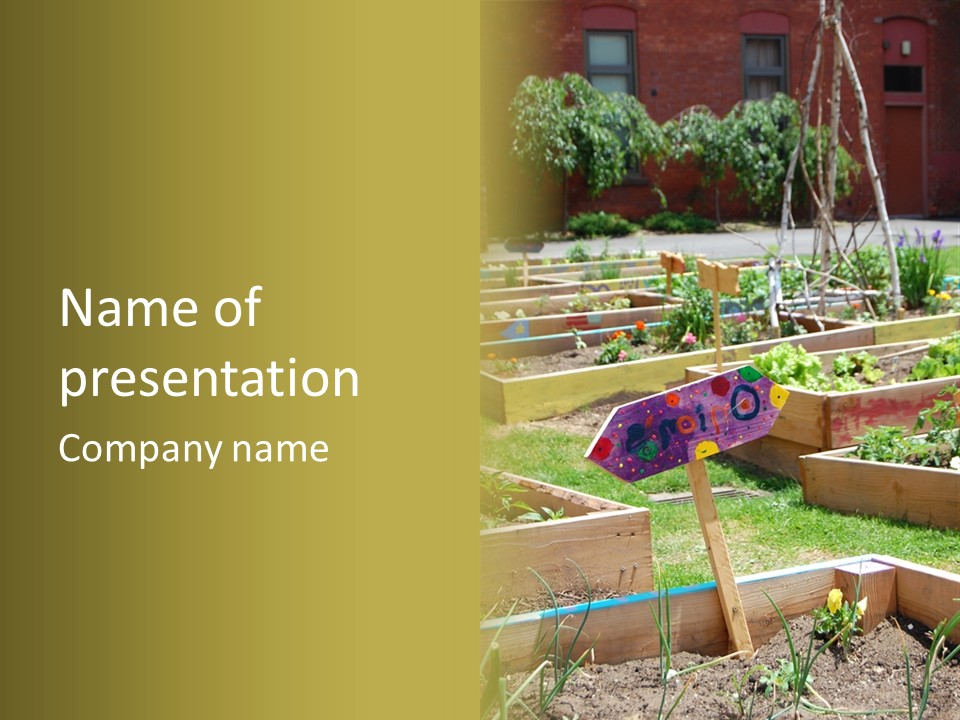 A Picture Of A Garden With A Sign In The Middle Of It PowerPoint Template