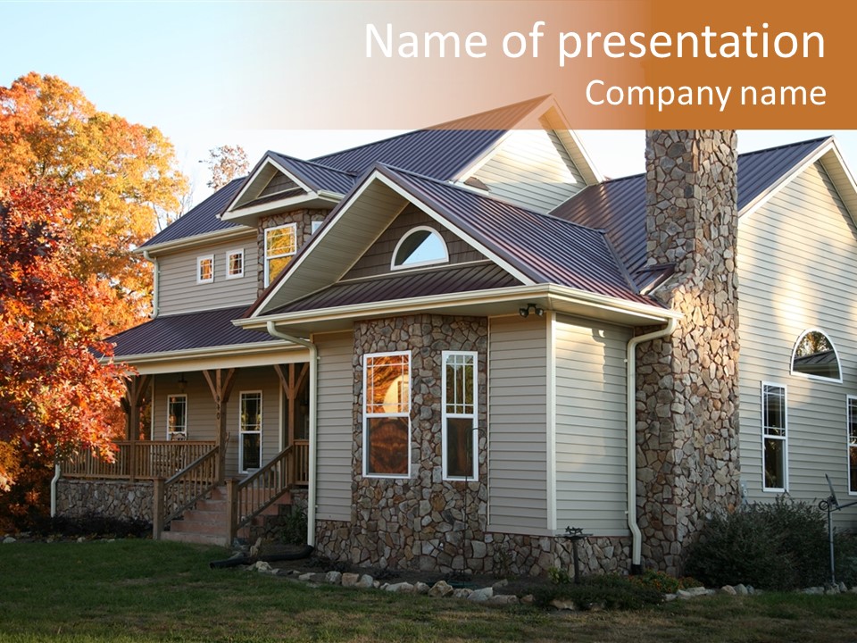 Beige And Stone House In The Fall PowerPoint Template