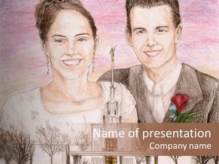 Bride And Groom With Denver Lds Temple PowerPoint Template