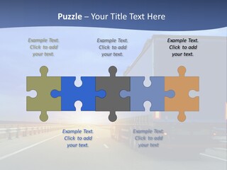 A Semi Truck Driving Down A Highway At Sunset PowerPoint Template