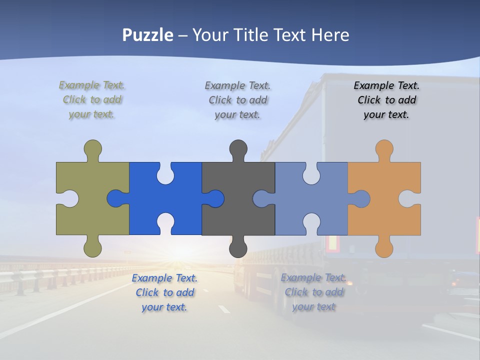 A Semi Truck Driving Down A Highway At Sunset PowerPoint Template