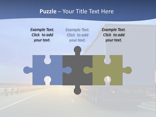 A Semi Truck Driving Down A Highway At Sunset PowerPoint Template