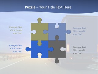 A Semi Truck Driving Down A Highway At Sunset PowerPoint Template