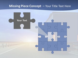 A Semi Truck Driving Down A Highway At Sunset PowerPoint Template
