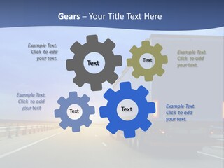 A Semi Truck Driving Down A Highway At Sunset PowerPoint Template