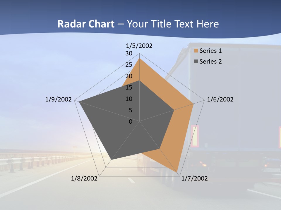 A Semi Truck Driving Down A Highway At Sunset PowerPoint Template