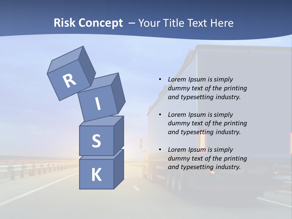 A Semi Truck Driving Down A Highway At Sunset PowerPoint Template