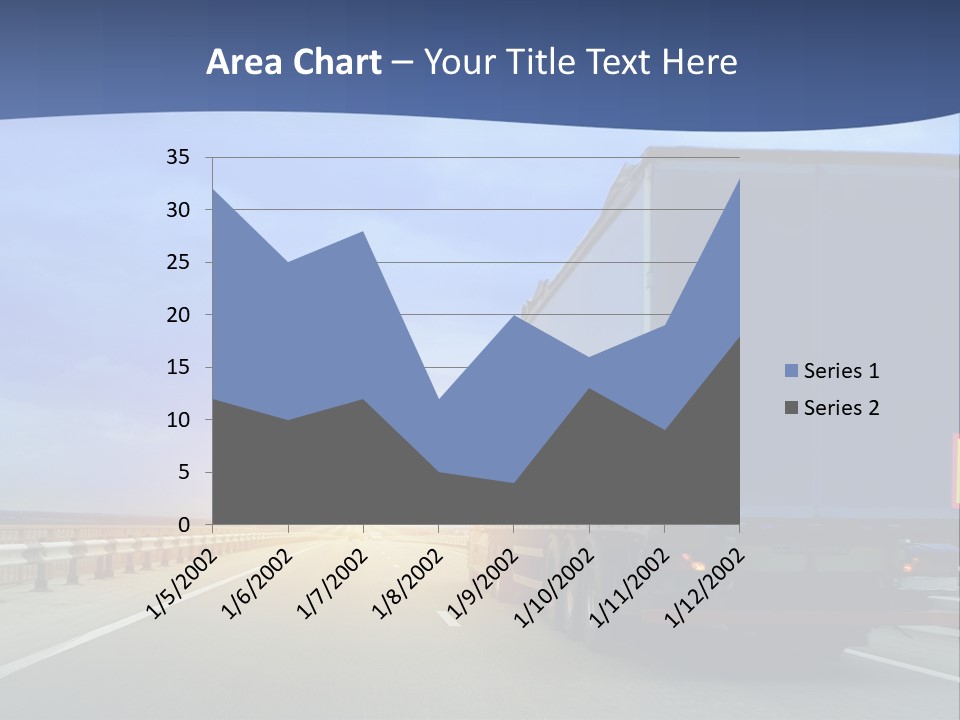 A Semi Truck Driving Down A Highway At Sunset PowerPoint Template