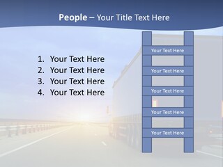 A Semi Truck Driving Down A Highway At Sunset PowerPoint Template