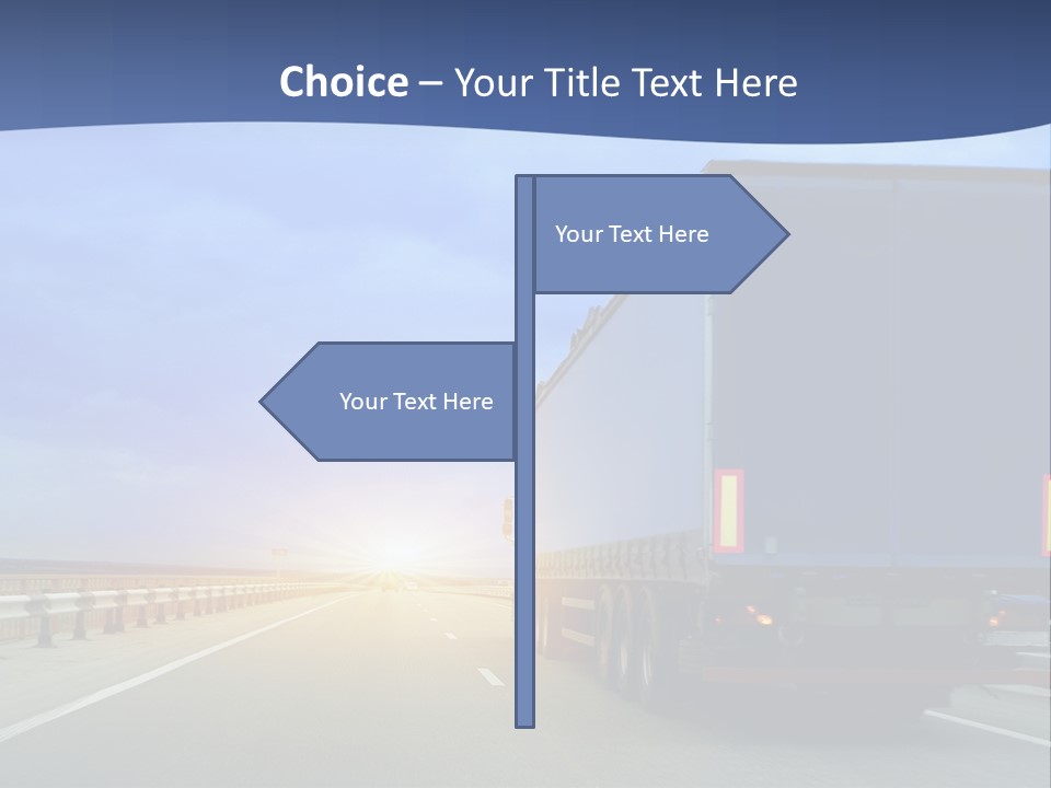 A Semi Truck Driving Down A Highway At Sunset PowerPoint Template