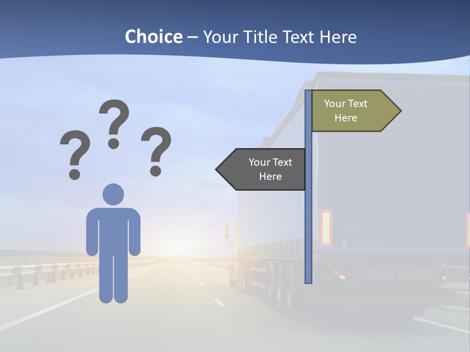 A Semi Truck Driving Down A Highway At Sunset PowerPoint Template