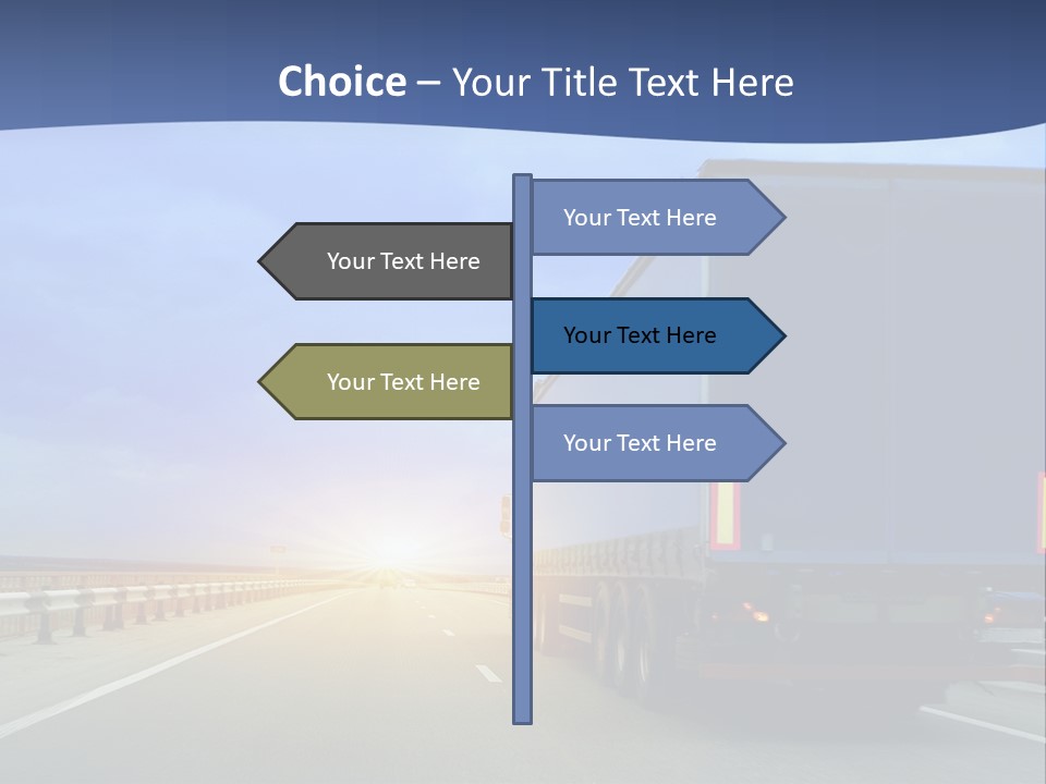 A Semi Truck Driving Down A Highway At Sunset PowerPoint Template