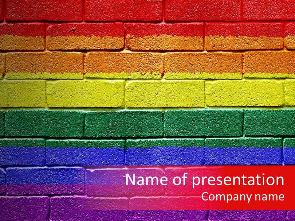 Rainbow Flag Painted Onto A Grunge Brick Wall PowerPoint Template