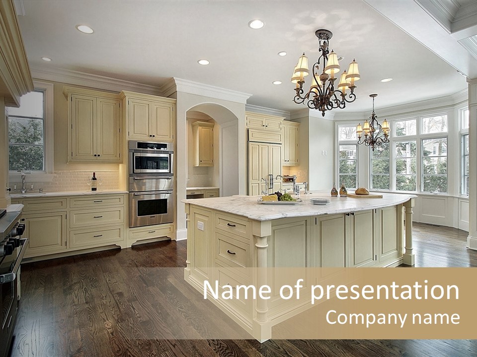 Kitchen With White Island PowerPoint Template