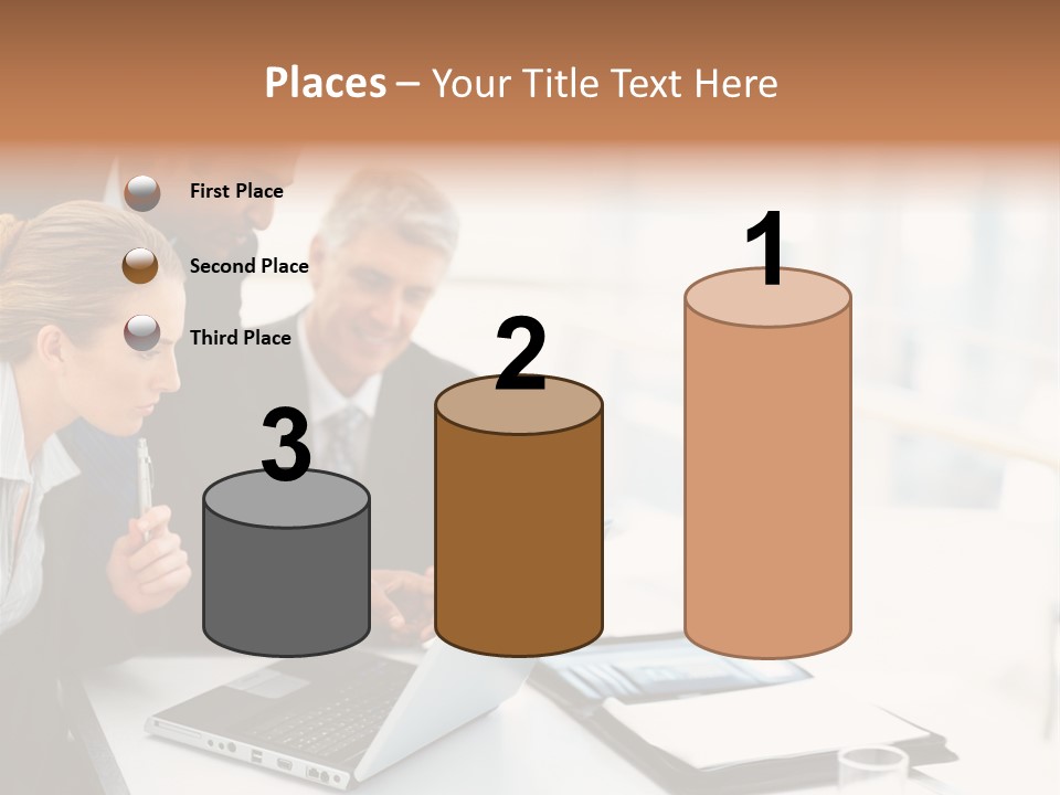 A Group Of Business People Looking At A Laptop PowerPoint Template