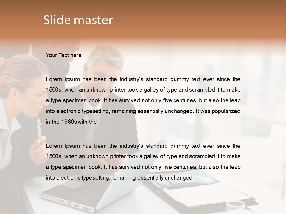 A Group Of Business People Looking At A Laptop PowerPoint Template