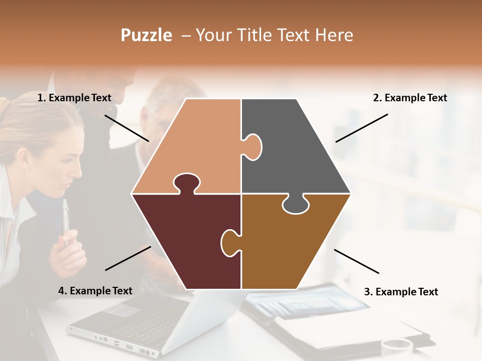 A Group Of Business People Looking At A Laptop PowerPoint Template