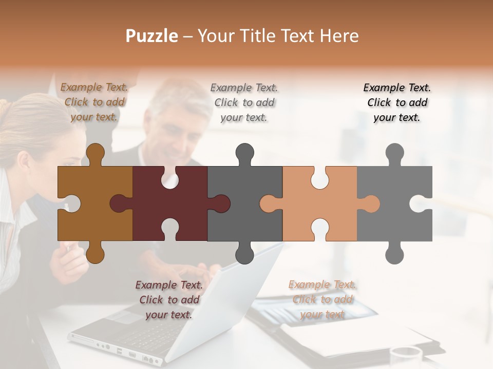 A Group Of Business People Looking At A Laptop PowerPoint Template