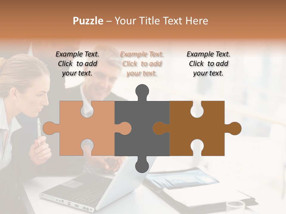 A Group Of Business People Looking At A Laptop PowerPoint Template