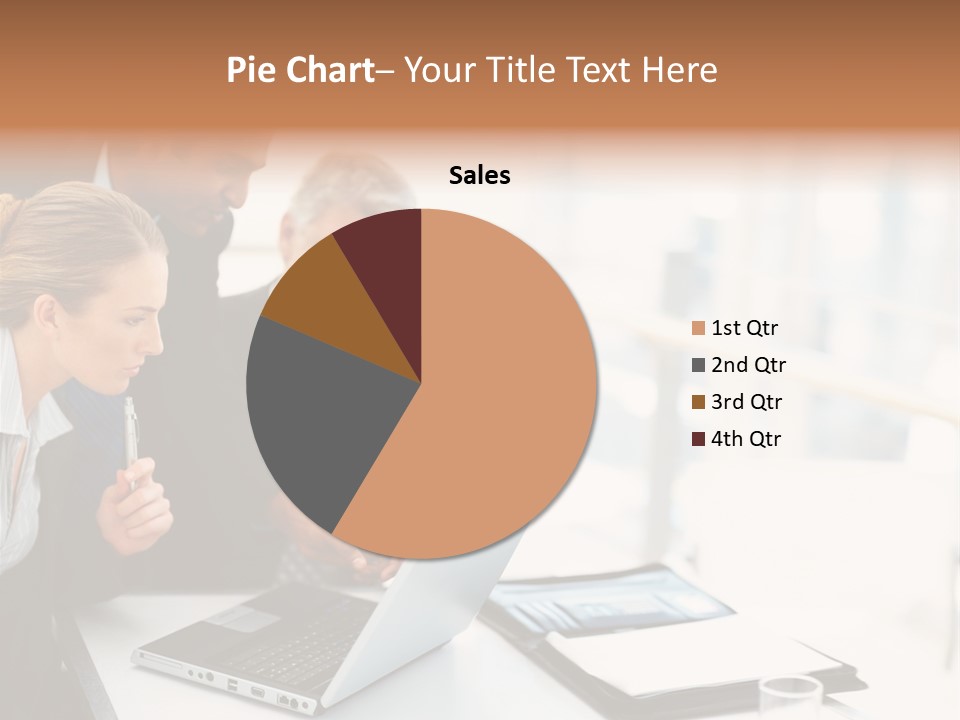 A Group Of Business People Looking At A Laptop PowerPoint Template