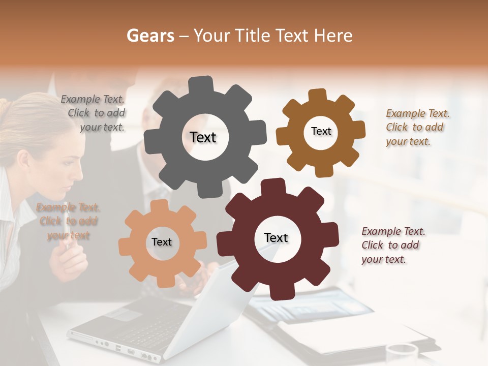 A Group Of Business People Looking At A Laptop PowerPoint Template