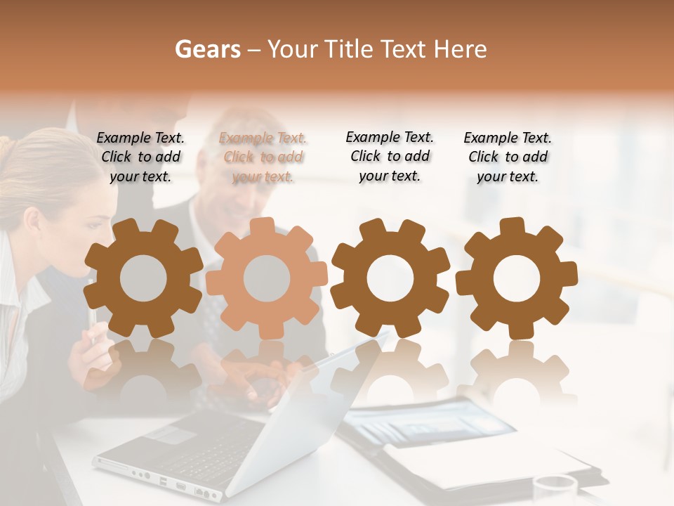 A Group Of Business People Looking At A Laptop PowerPoint Template