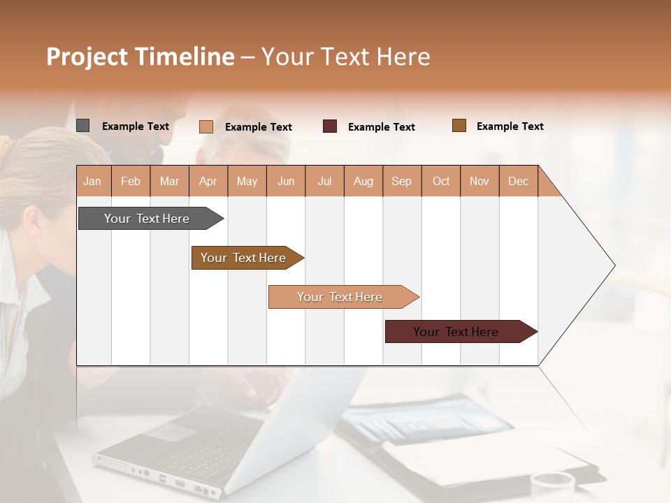A Group Of Business People Looking At A Laptop PowerPoint Template
