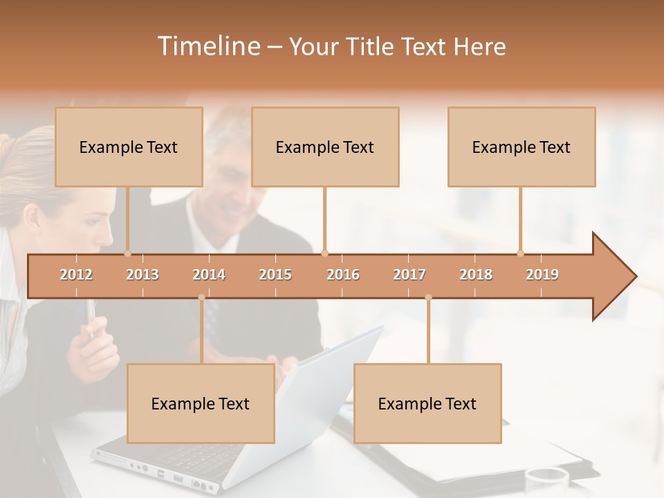 A Group Of Business People Looking At A Laptop PowerPoint Template