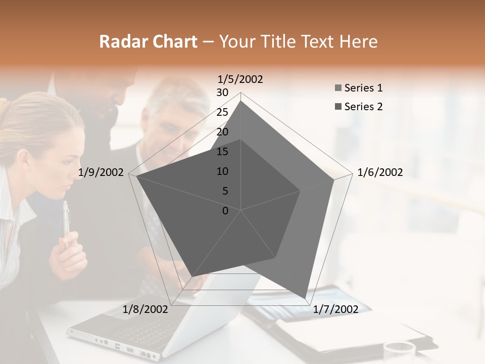 A Group Of Business People Looking At A Laptop PowerPoint Template