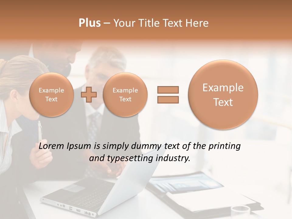 A Group Of Business People Looking At A Laptop PowerPoint Template
