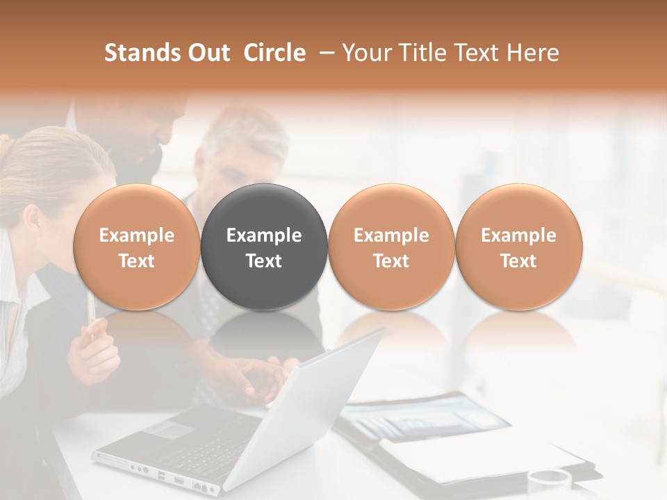 A Group Of Business People Looking At A Laptop PowerPoint Template