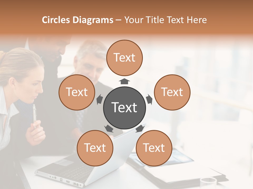 A Group Of Business People Looking At A Laptop PowerPoint Template