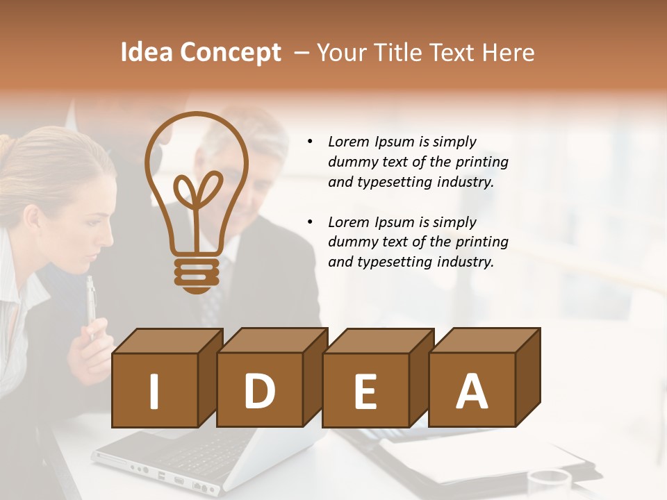 A Group Of Business People Looking At A Laptop PowerPoint Template