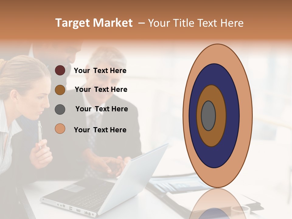 A Group Of Business People Looking At A Laptop PowerPoint Template