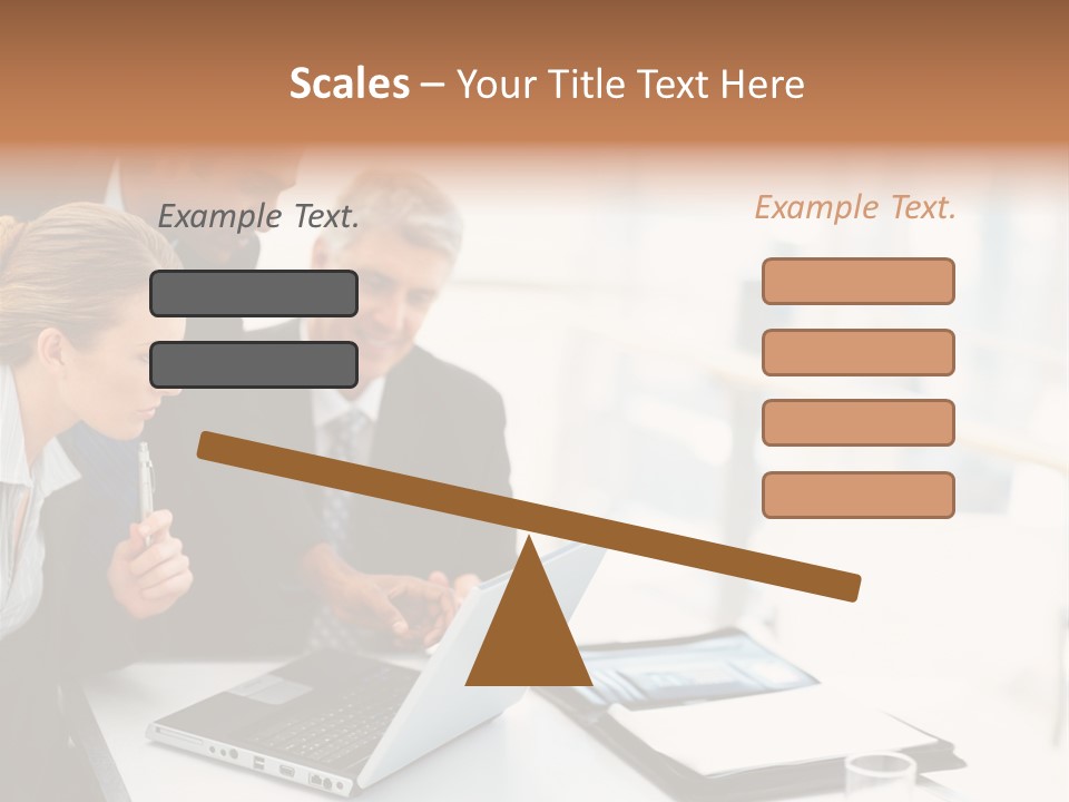 A Group Of Business People Looking At A Laptop PowerPoint Template