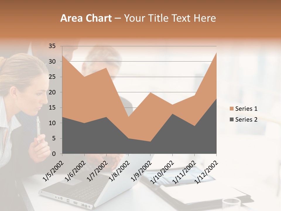 A Group Of Business People Looking At A Laptop PowerPoint Template