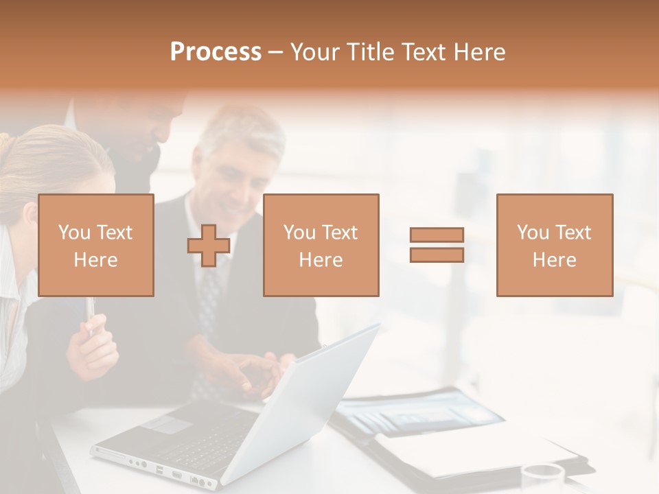 A Group Of Business People Looking At A Laptop PowerPoint Template