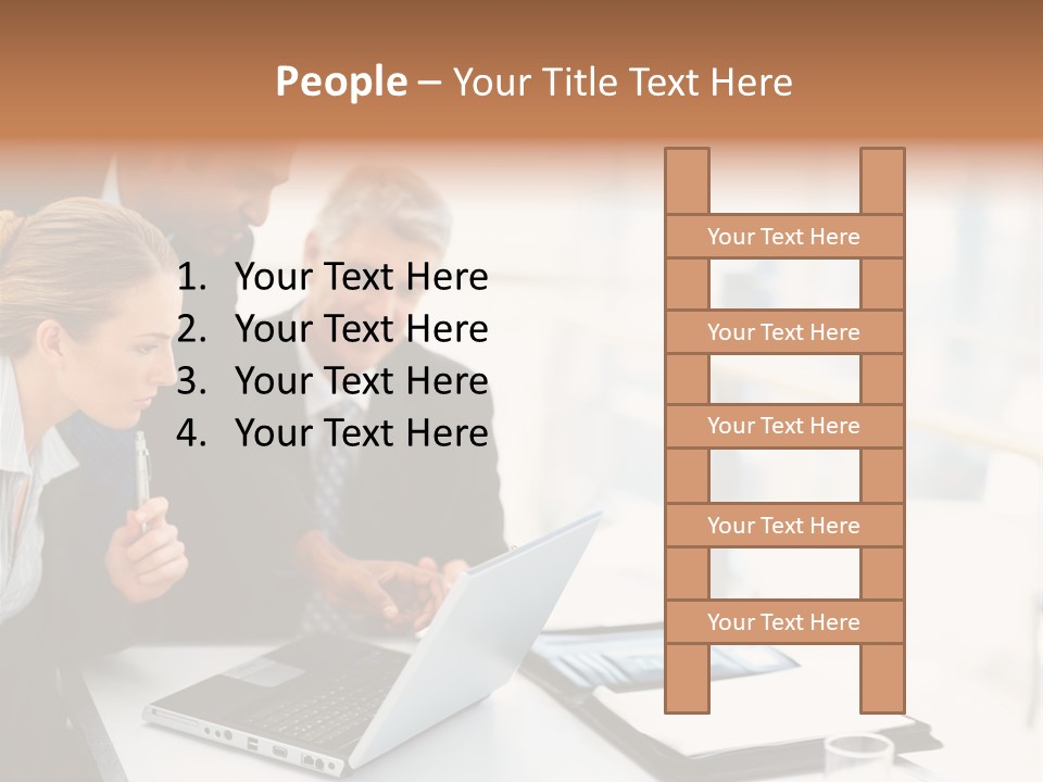 A Group Of Business People Looking At A Laptop PowerPoint Template