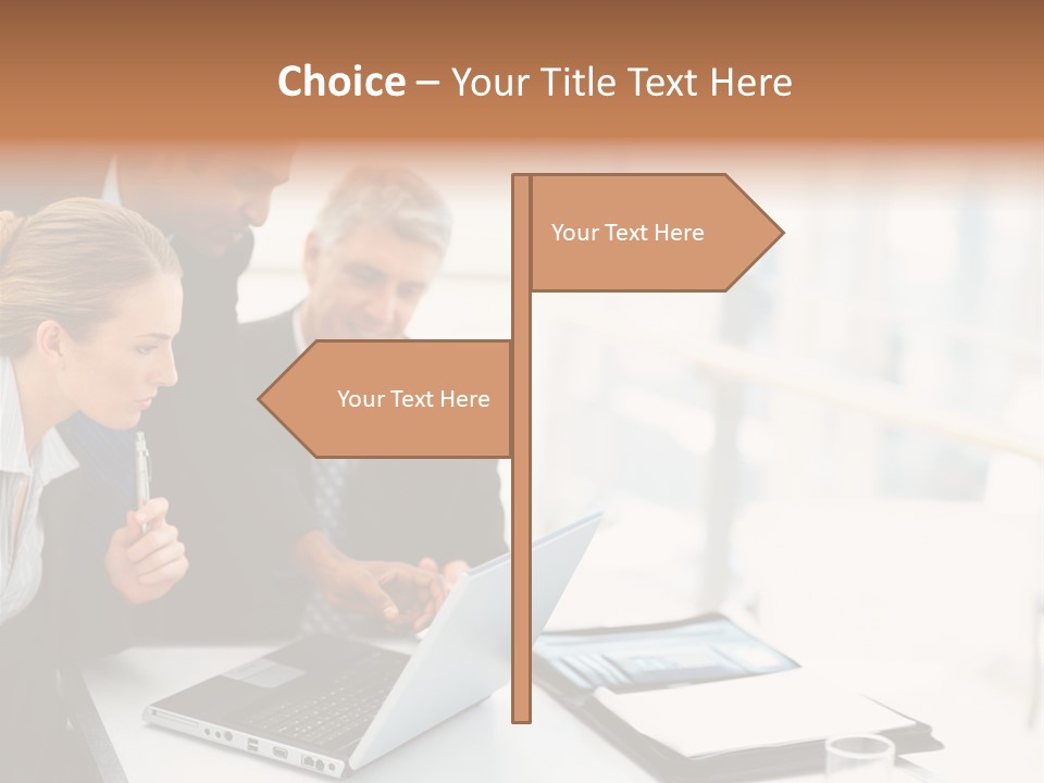 A Group Of Business People Looking At A Laptop PowerPoint Template