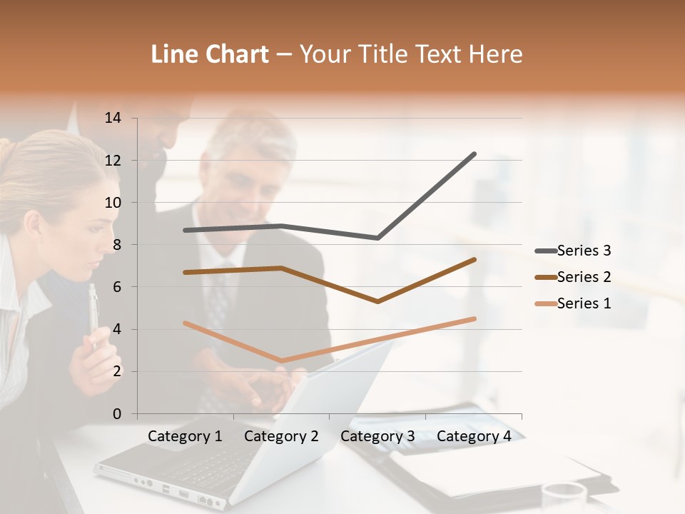 A Group Of Business People Looking At A Laptop PowerPoint Template
