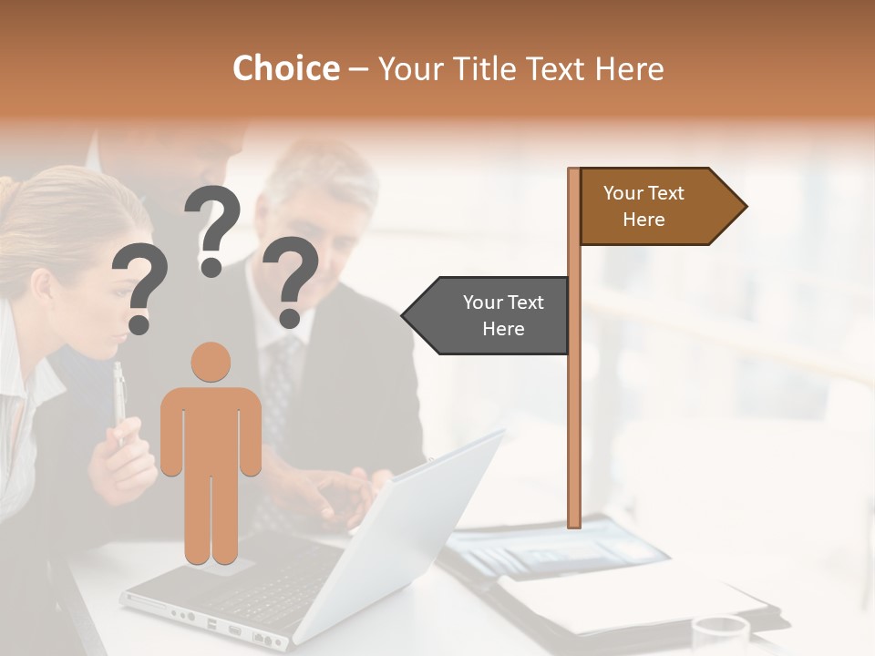 A Group Of Business People Looking At A Laptop PowerPoint Template