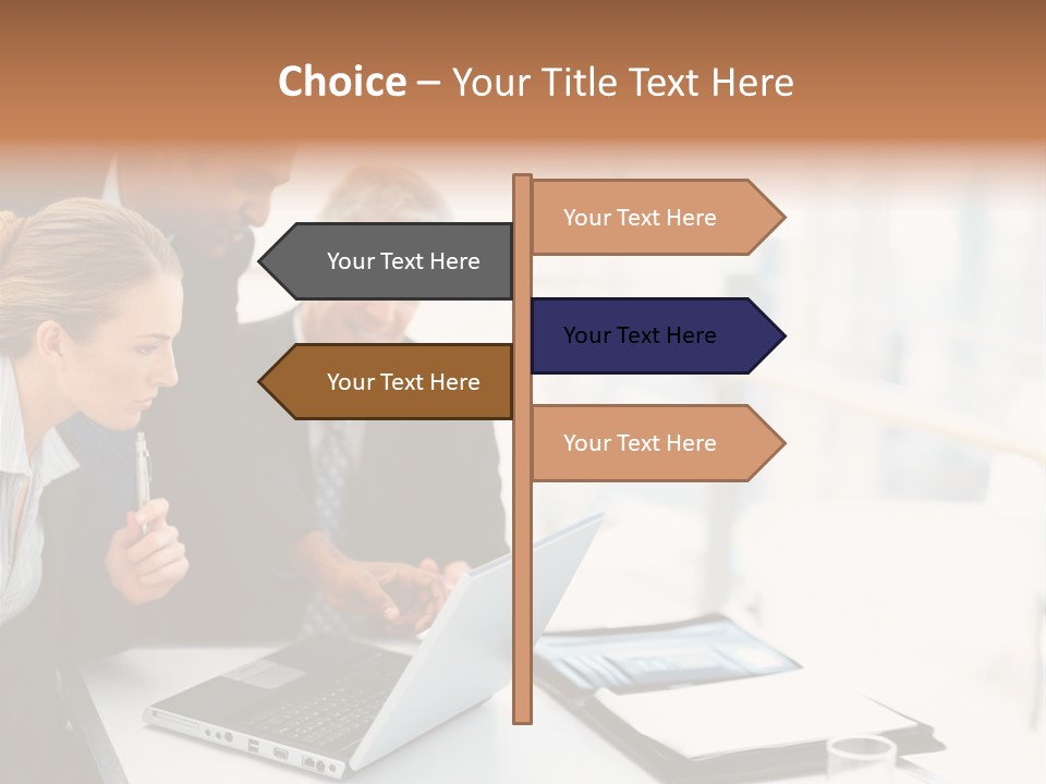 A Group Of Business People Looking At A Laptop PowerPoint Template