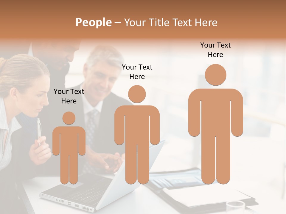A Group Of Business People Looking At A Laptop PowerPoint Template