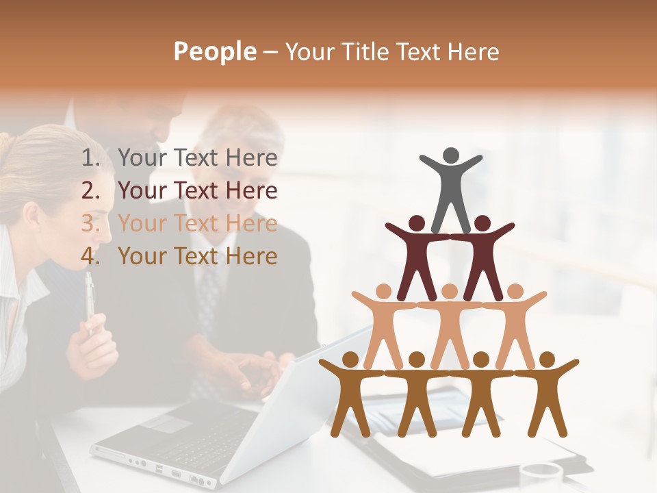 A Group Of Business People Looking At A Laptop PowerPoint Template