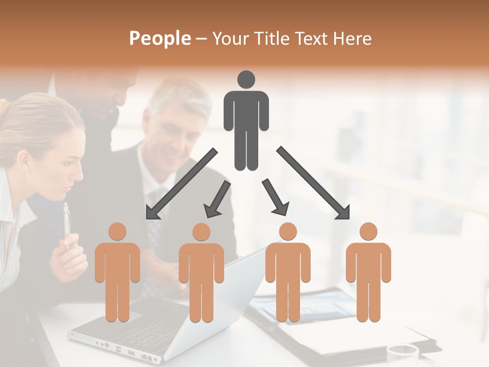 A Group Of Business People Looking At A Laptop PowerPoint Template