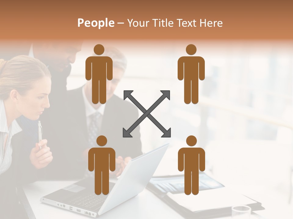 A Group Of Business People Looking At A Laptop PowerPoint Template