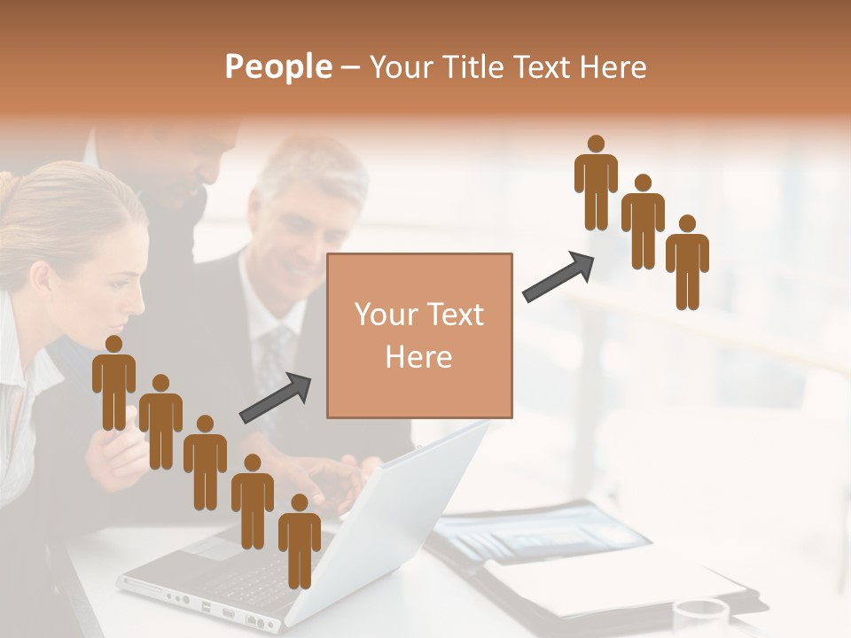 A Group Of Business People Looking At A Laptop PowerPoint Template