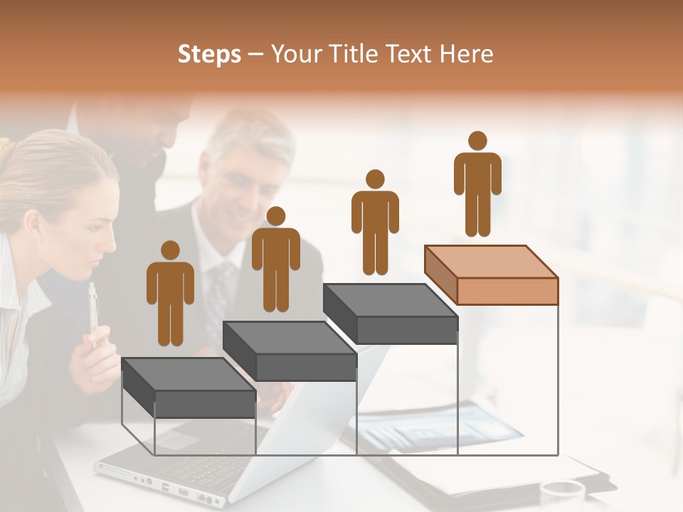 A Group Of Business People Looking At A Laptop PowerPoint Template