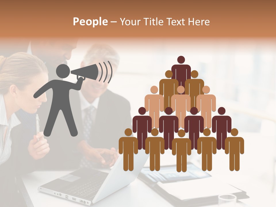 A Group Of Business People Looking At A Laptop PowerPoint Template